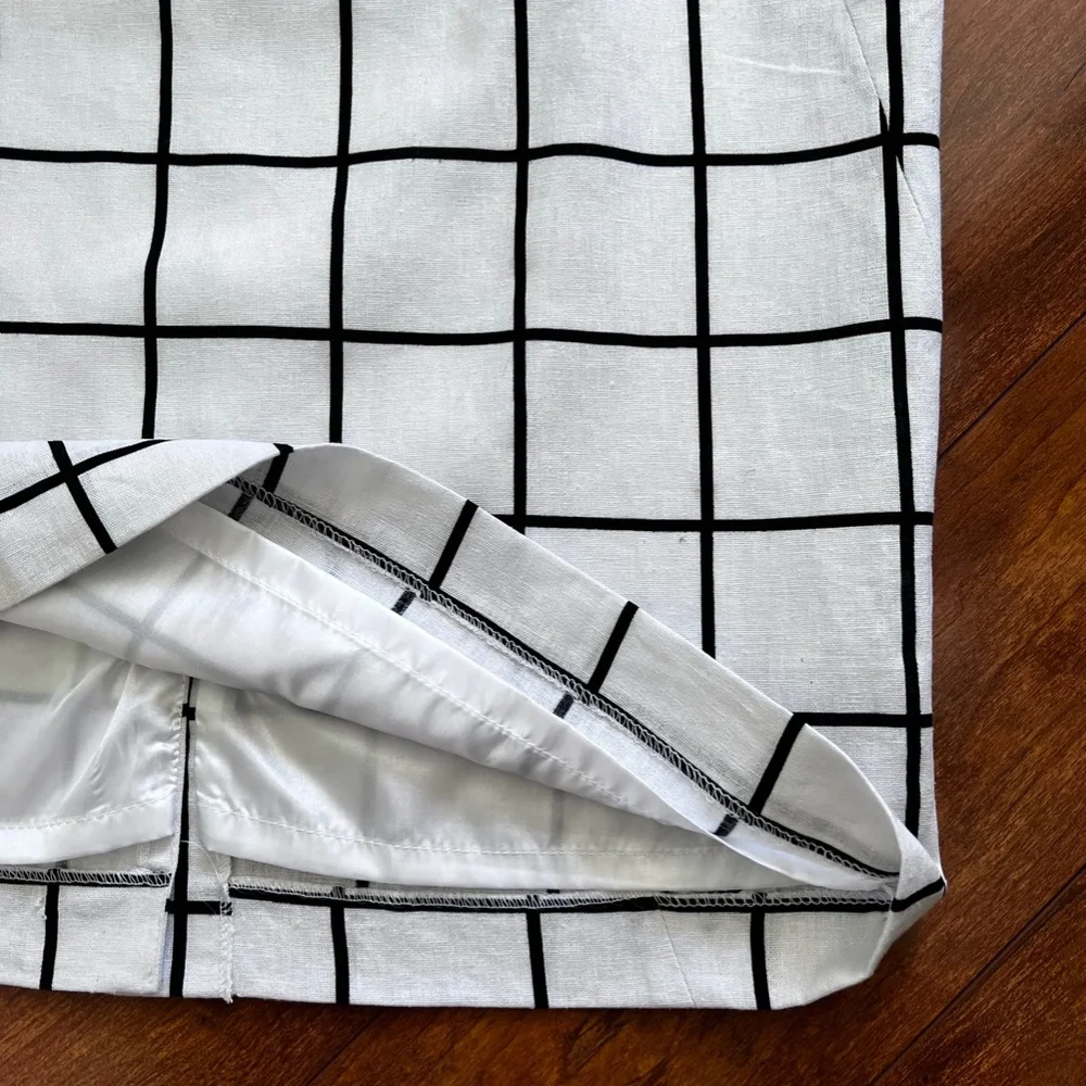 Vintage Chadwicks of Boston Linen Blend Windowpane Pencil Skirt-12 Tall